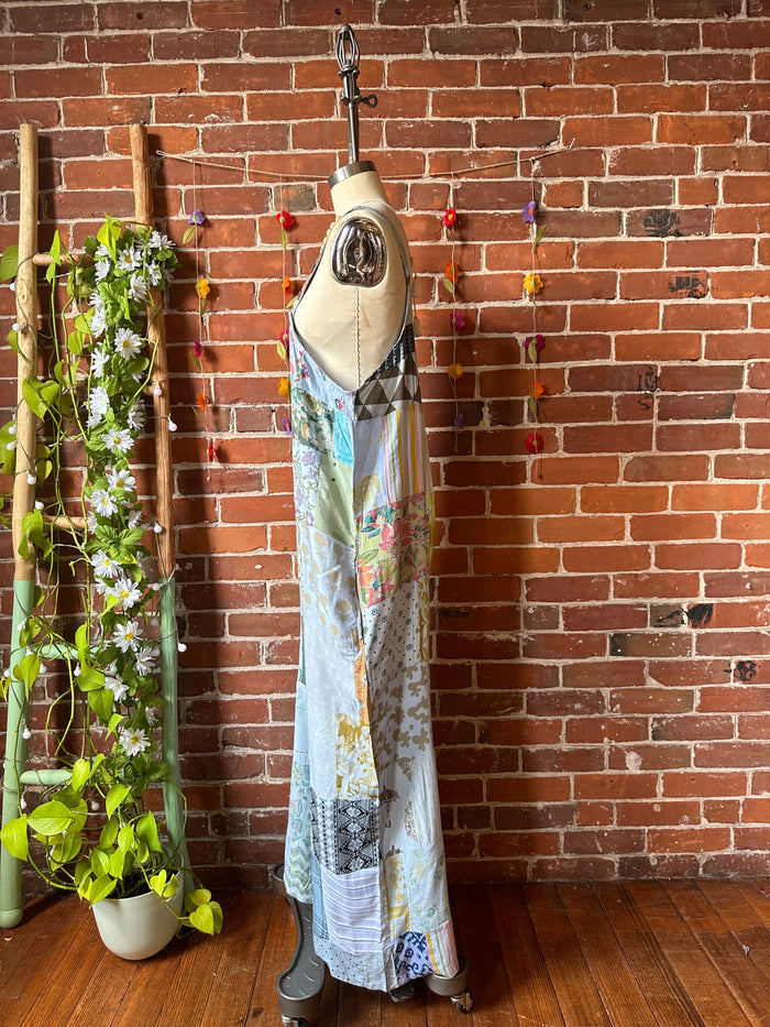 Summer Solstice Flowy Patchwork Overalls - Blue