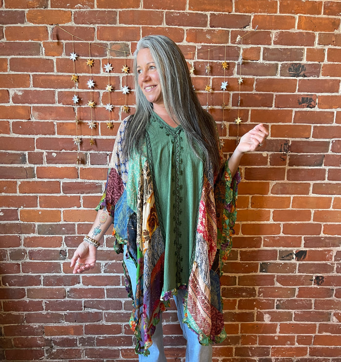 Sunny Skies Flowy Patchwork Poncho Tunic