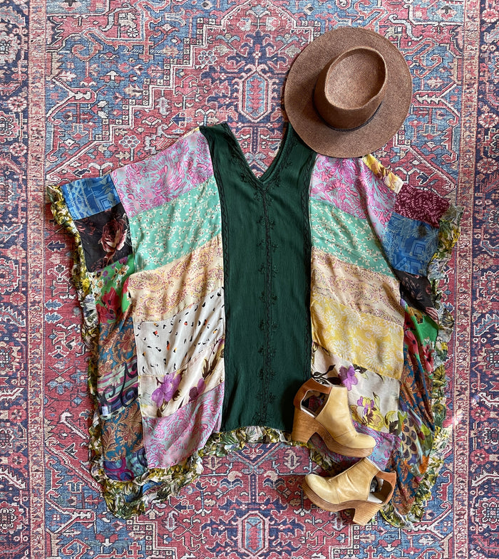 Sunny Skies Flowy Patchwork Poncho Tunic