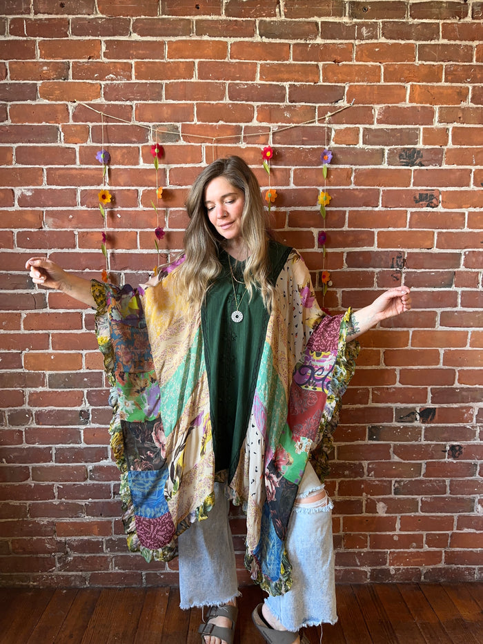 Sunny Skies Flowy Patchwork Poncho Tunic