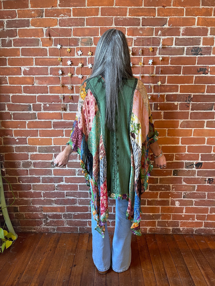 Sunny Skies Flowy Patchwork Poncho Tunic