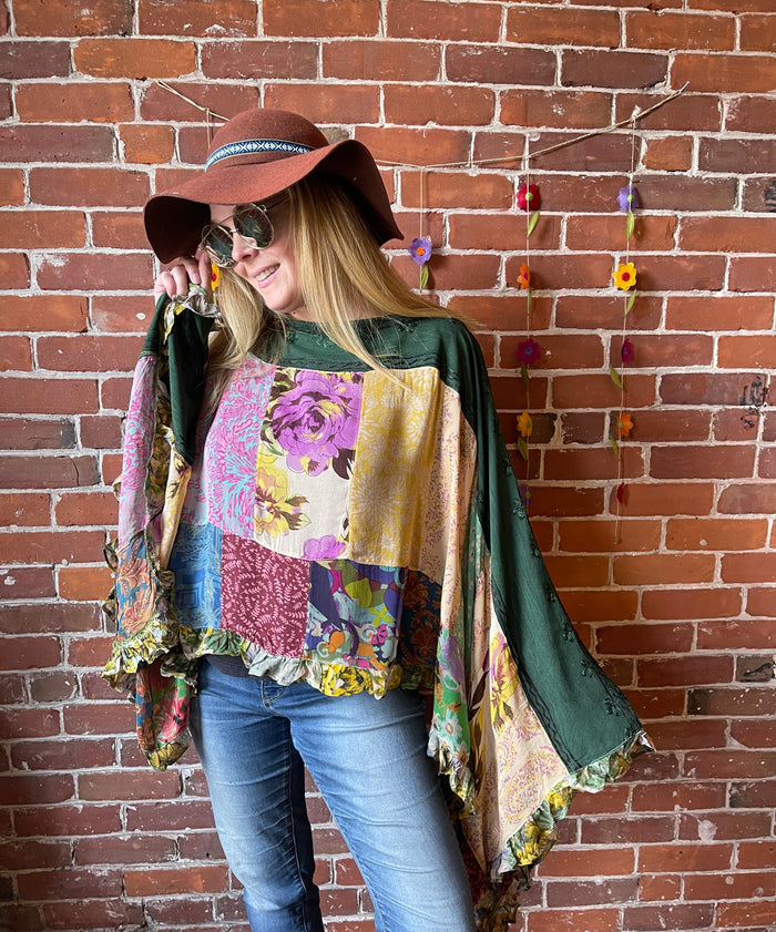 Sunny Skies Flowy Patchwork Poncho Tunic