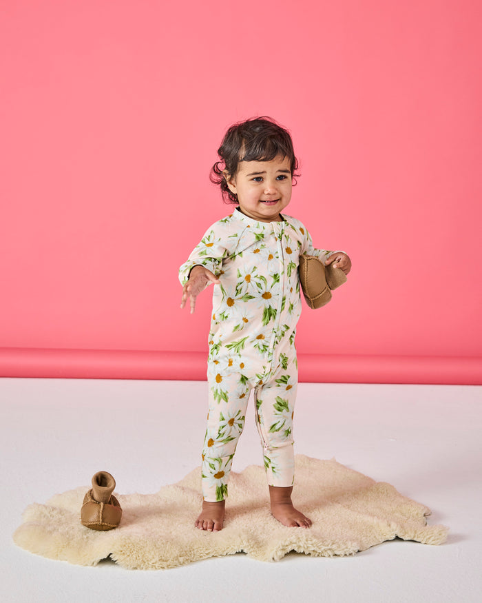 Sweet Daisy Organic Long Sleeve Zip Romper