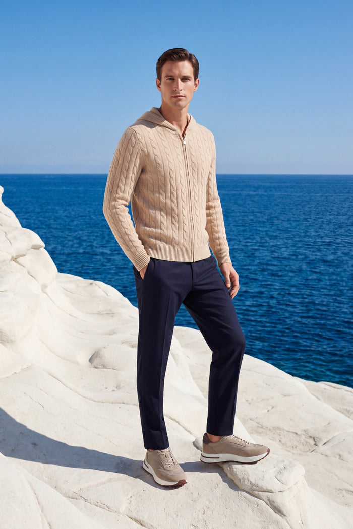Talieri Hooded Cable Knit Beige