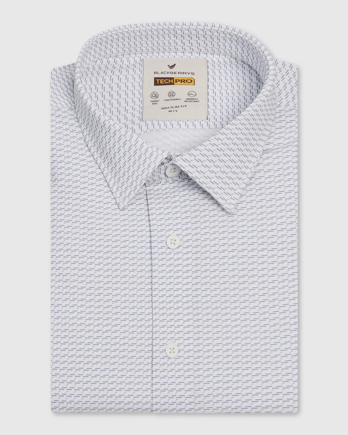 TechPro Formal Half Sleeve White Printed Shirt - Ivan