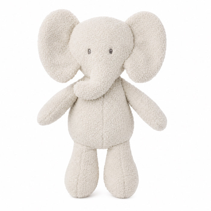 Eclectic Nattou grey plush elephant toy with soft textured fabric and embroidered features for babies