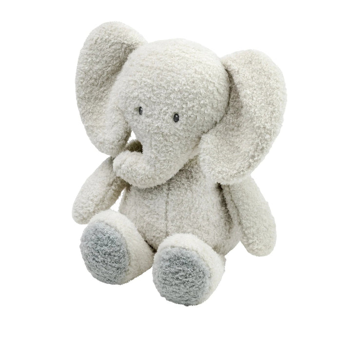 Eclectic Nattou grey plush elephant toy with soft textured fur and embroidered features for babies