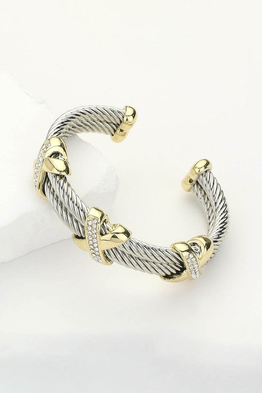 That Smile Two Tone Pave Cuff Bracelet-Cute-Trendy-Shop-Womens-Boutique-Clothing-Store