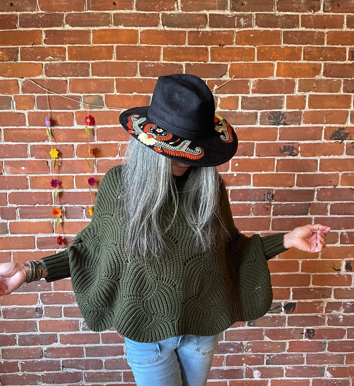The Coffee Shop Moss Green Poncho Pullover Sweater