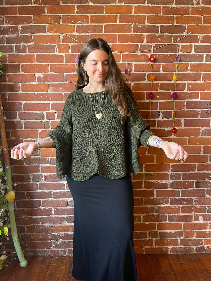 The Coffee Shop Moss Green Poncho Pullover Sweater