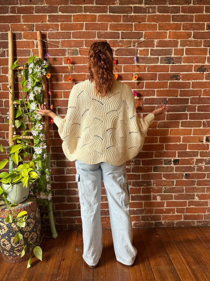 The Coffee Shop Poncho Pullover Sweater - Cream