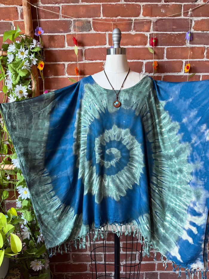 Tie Dye Fringe Poncho Available in Multiple Colors!