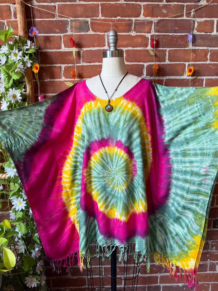 Tie Dye Fringe Poncho Available in Multiple Colors!
