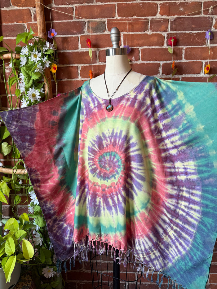Tie Dye Fringe Poncho Available in Multiple Colors!