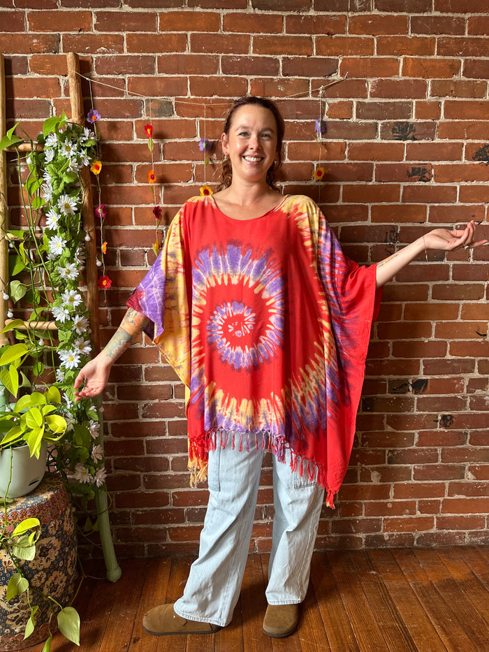 Tie Dye Fringe Poncho Available in Multiple Colors!