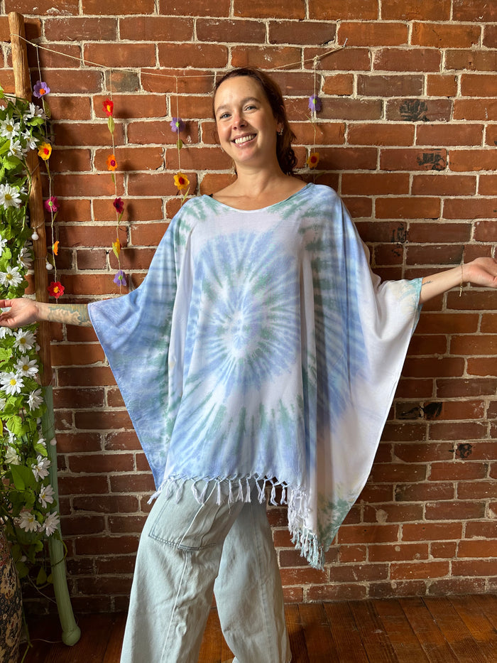 Tie Dye Fringe Poncho Available in Multiple Colors!