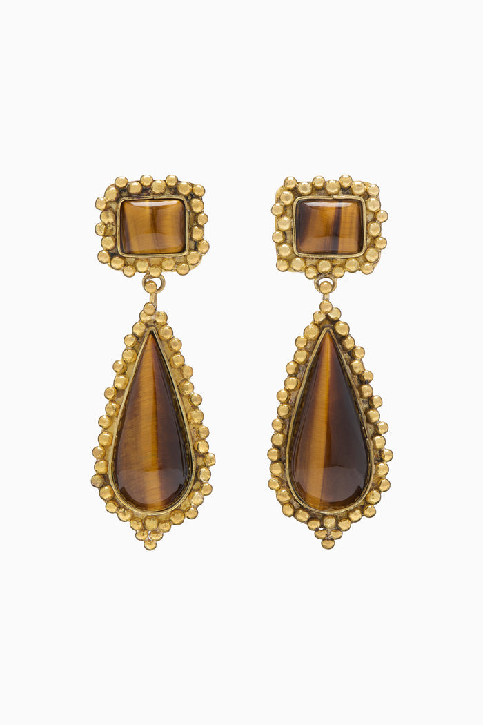 Tiger's Eye Brass Framed Drop Earrings - Product Detail, Handcrafted Designer Jewelry | Ulla Johnson