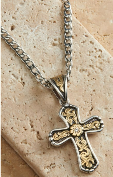 Twister Engraved Cross Necklace