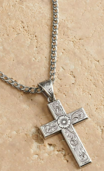 Twister Floral Scroll Cross Necklace