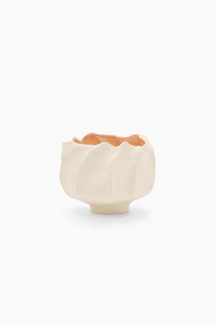 Cream Ceramic Floral-Form Candle Vessel, Empty - Front View | Ulla Johnson