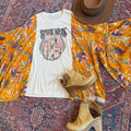 Upcycled Mystical Stevie Inspired Botanical Flowy Yellow Bell Sleeve Top