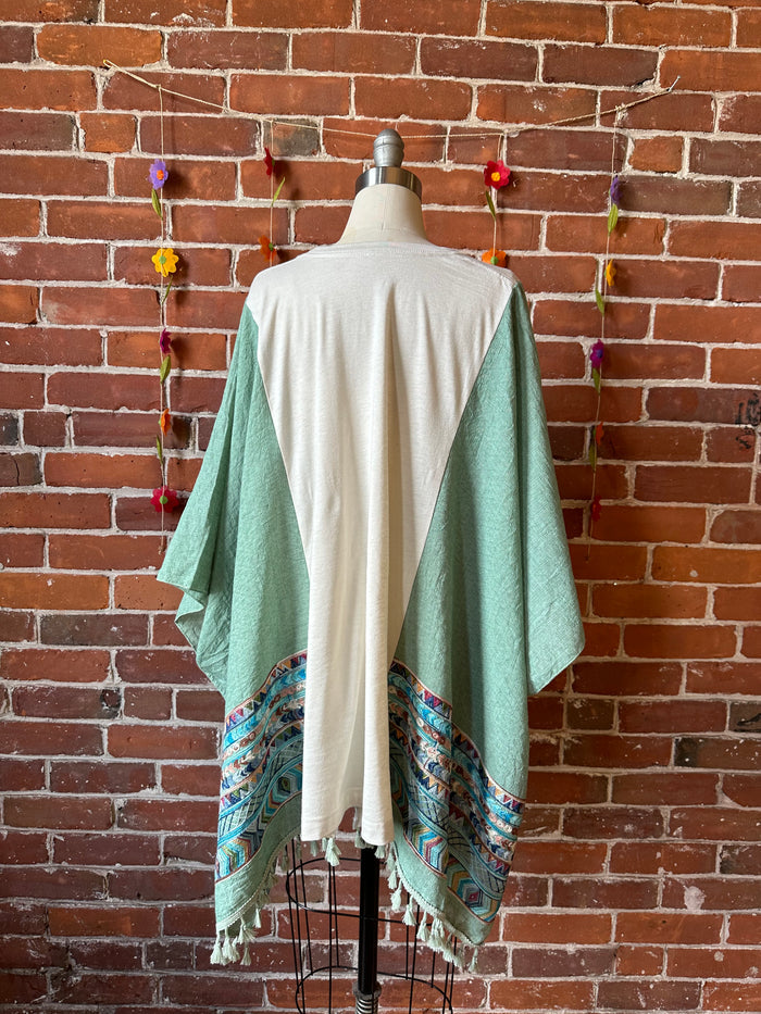 Upcycled Mystical Stevie Nicks Inspired Sage Embroidered Tassel Poncho