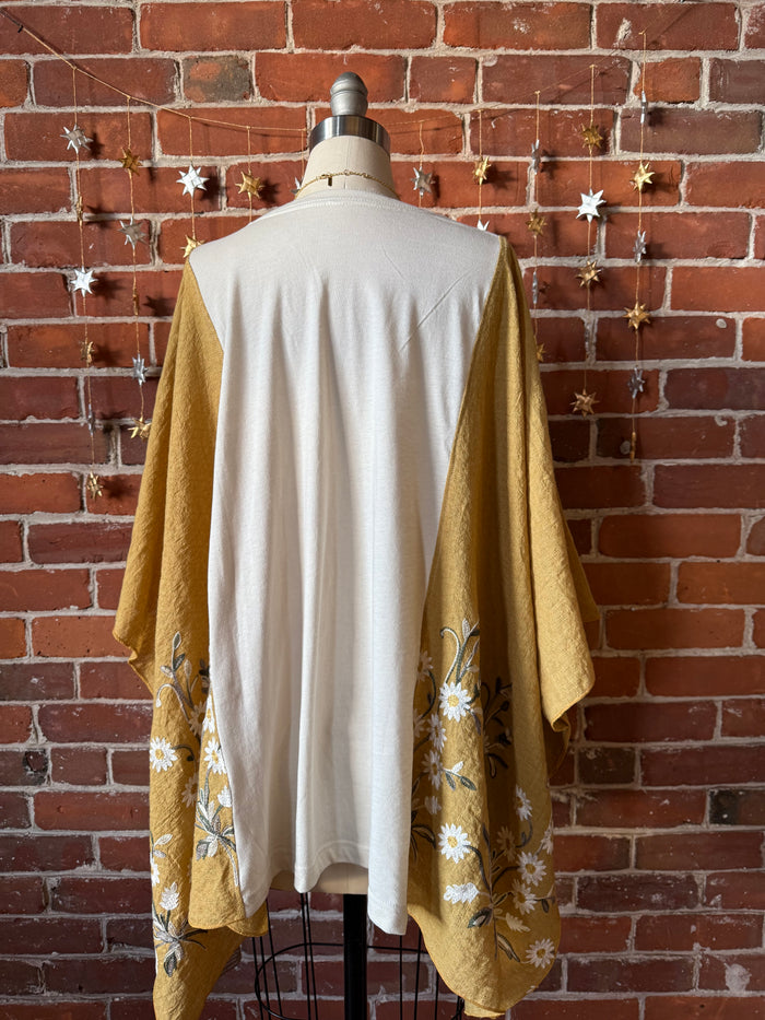 Upcycled Willie Nelson Inspired Golden Yellow Daisy Embroidered Poncho