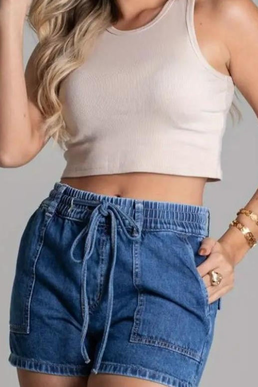 Vacation Ready Elastic Waist Shorts-Medium Denim-SMALL-Cute-Trendy-Shop-Womens-Boutique-Clothing-Store