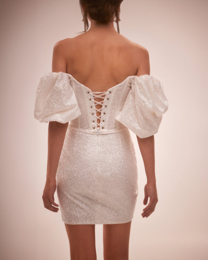 White Cute mini dress with doll sleeves