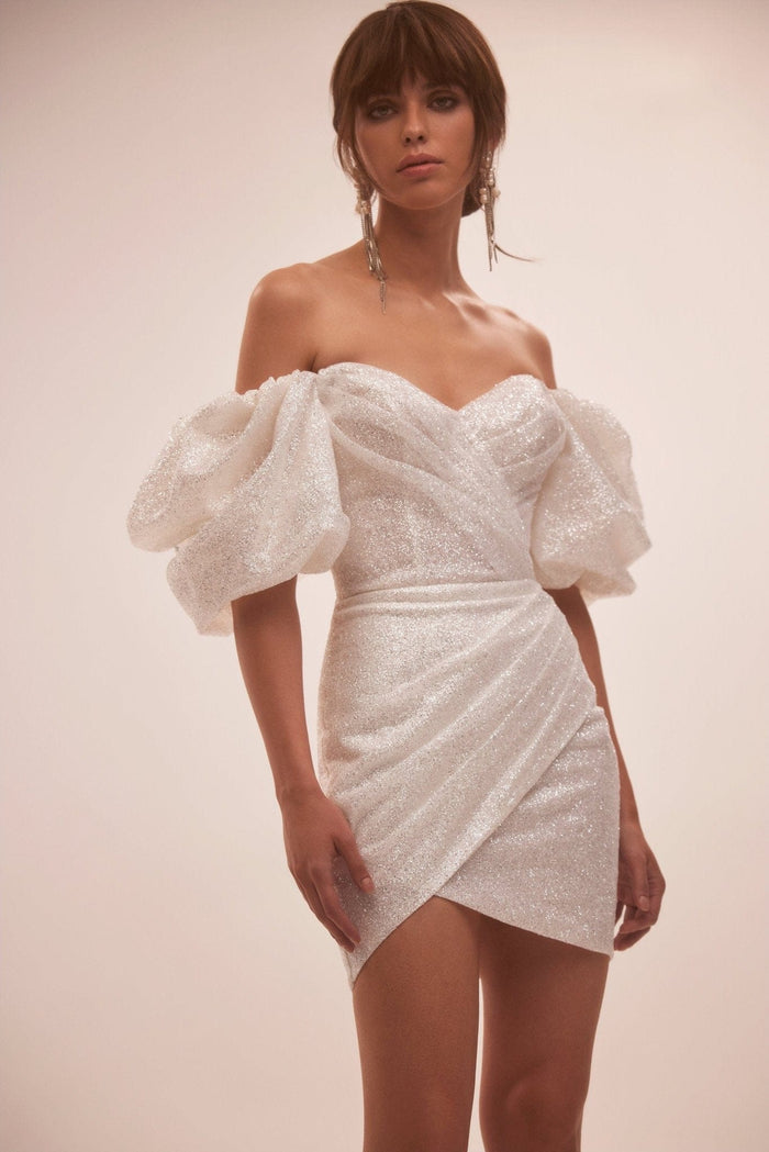 Ivory Cute mini dress with doll sleeves - Milla