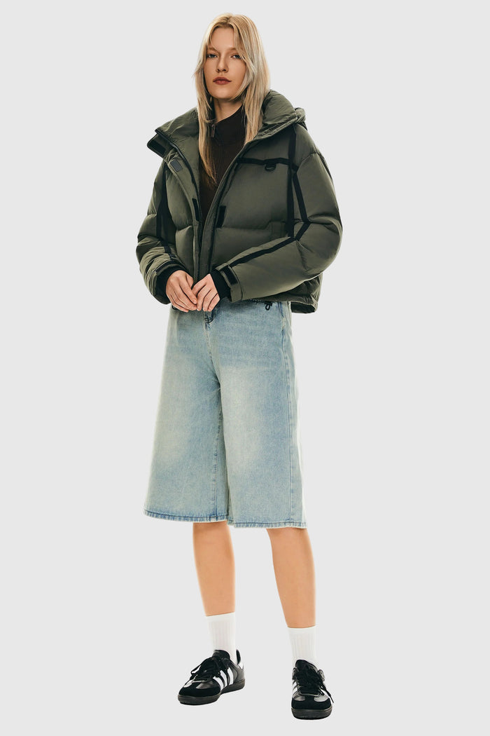 orolay Cropped Puffer Jacket Winter Quilted #color_dark green