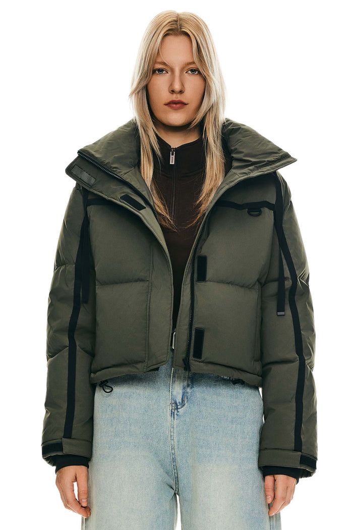 orolay Cropped Puffer Jacket Winter Quilted #color_dark green