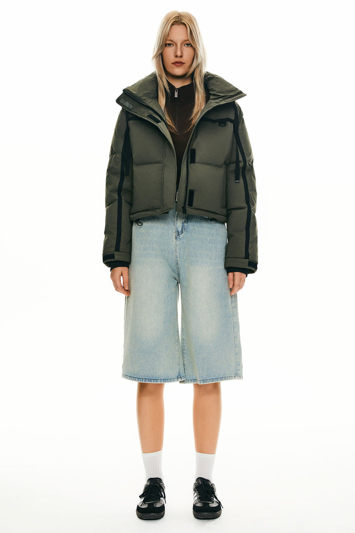orolay Cropped Puffer Jacket Winter Quilted #color_dark green