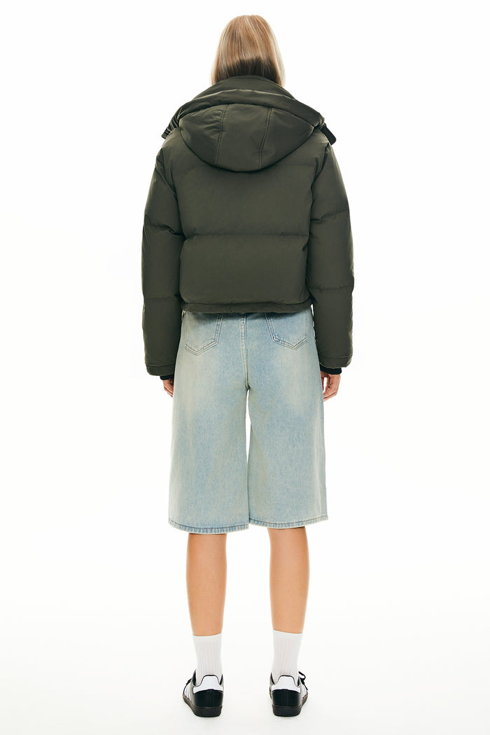 orolay Cropped Puffer Jacket Winter Quilted #color_dark green