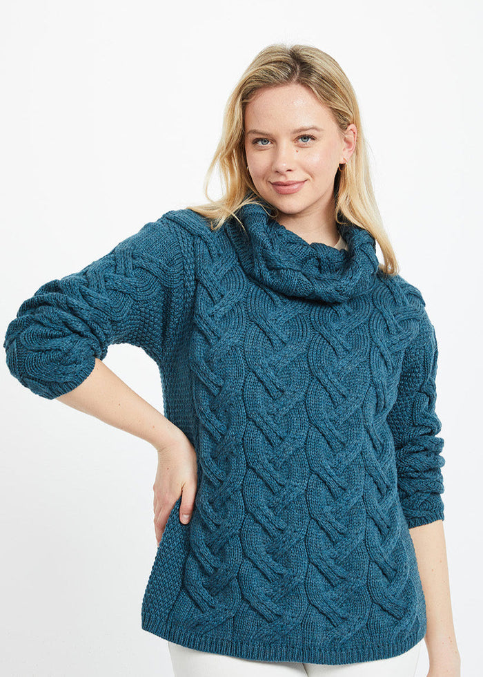 Aran Cowl Neck Chunky Sweater | Irish Sea