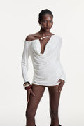 Zain Asymmetric Ruch Cowl Neck Top
