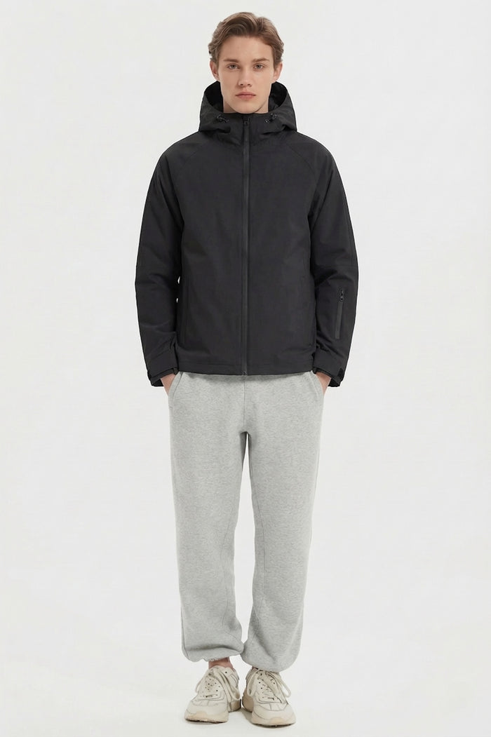 Zip Up Men Rain Jacket Lightweight Hooded Windbreaker orolay #color_black