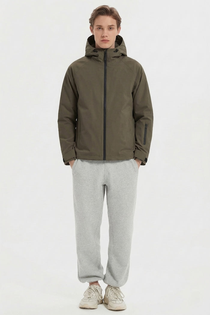 Zip Up Men Rain Jacket Lightweight Hooded Windbreaker orolay #color_olive